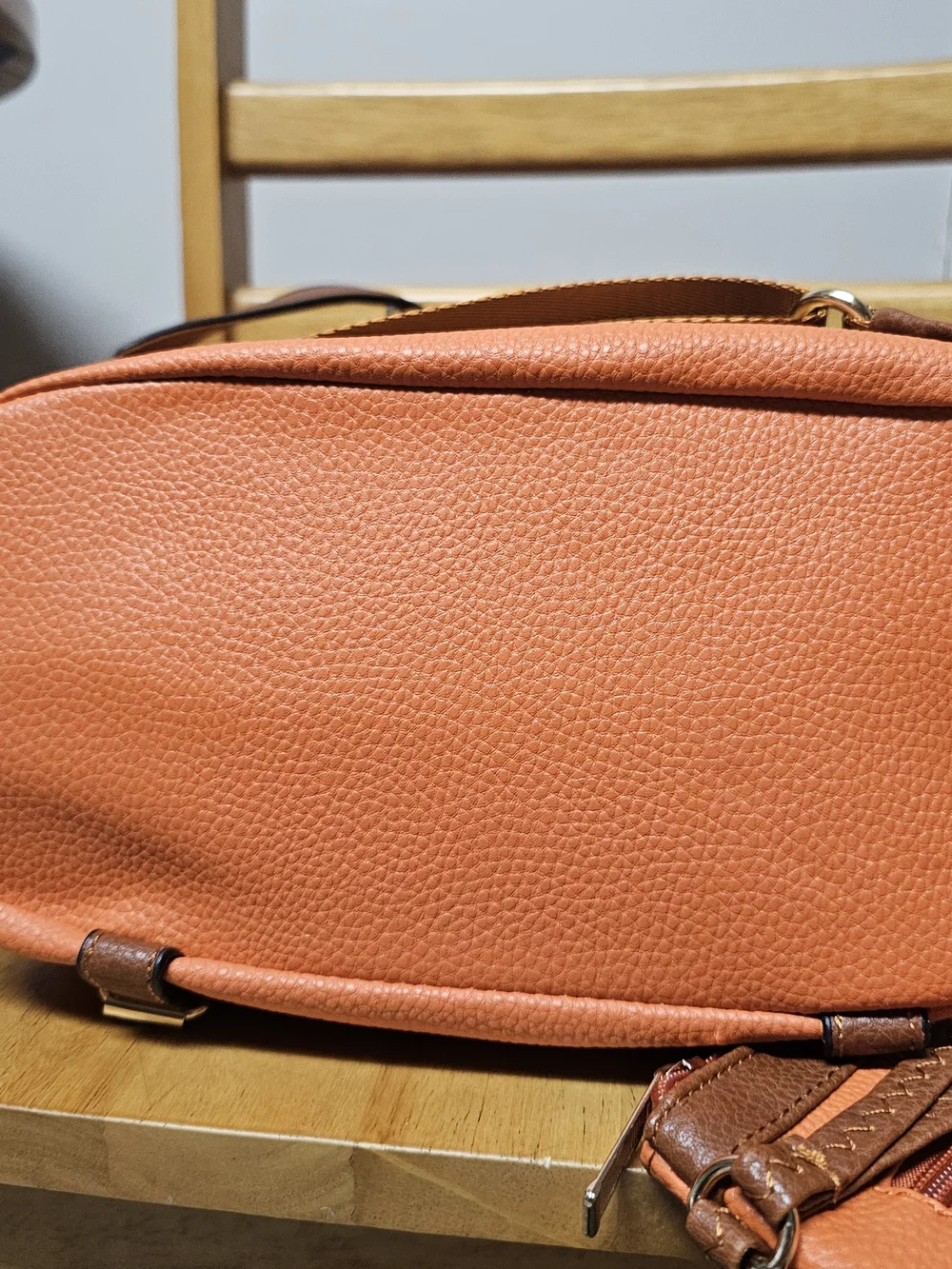 Orange Brown Faux Leather Backpack Travel Vacation Medium Multipurpose DiaperBag